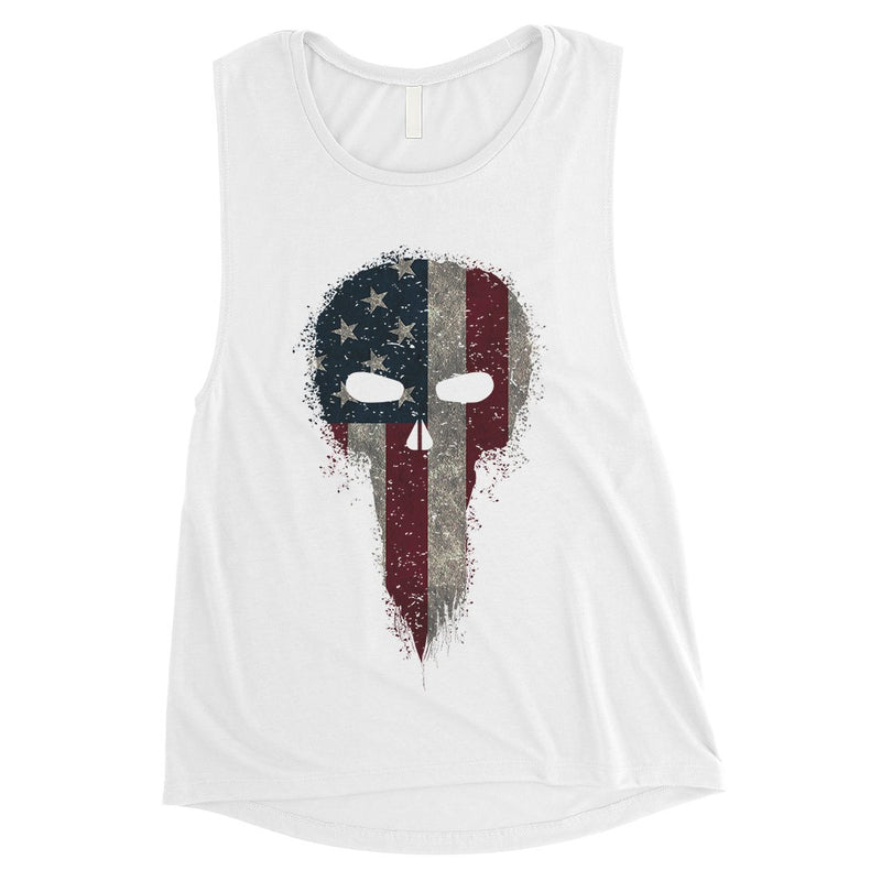 Vintage American Skull Womens Muscle Tee Cute 4th of July Outfits