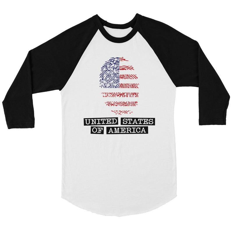 USA Fingerprint Flag Mens Baseball Shirt 4th of July Raglan Tee
