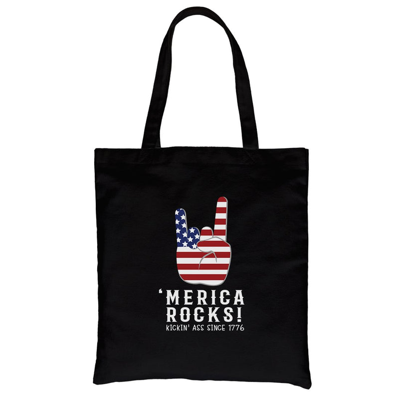 Merica Rocks Canvas Shoulder Bag Cute 4th of July Gift Canvas Tote