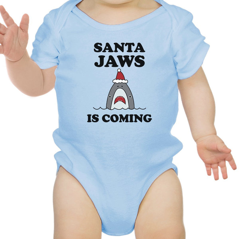 Santa Jaws Is Coming Baby Sky Blue Bodysuit