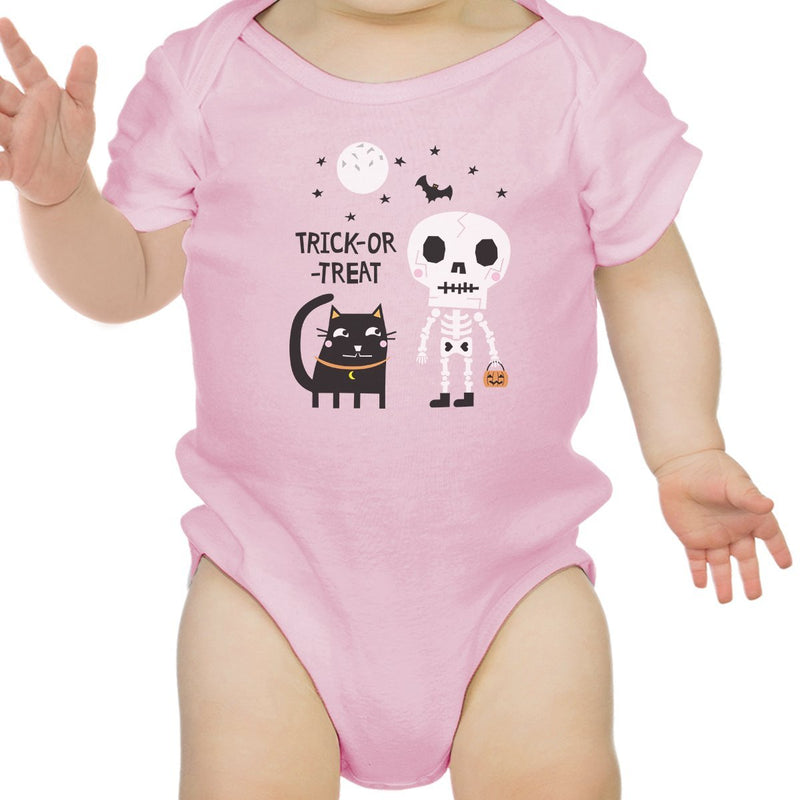 Trick-Or-Treat Skeleton Black Cat Baby Pink Bodysuit