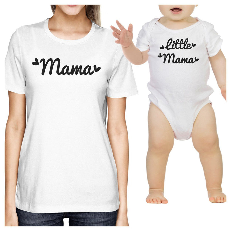 Mama & Little Mama White Mom and Baby Girl Couple T Shirt Bodysuit