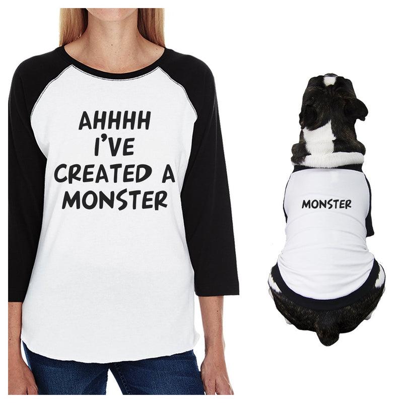 Created A Monster Small Dog and Mom Matching Outfits Raglan Tees