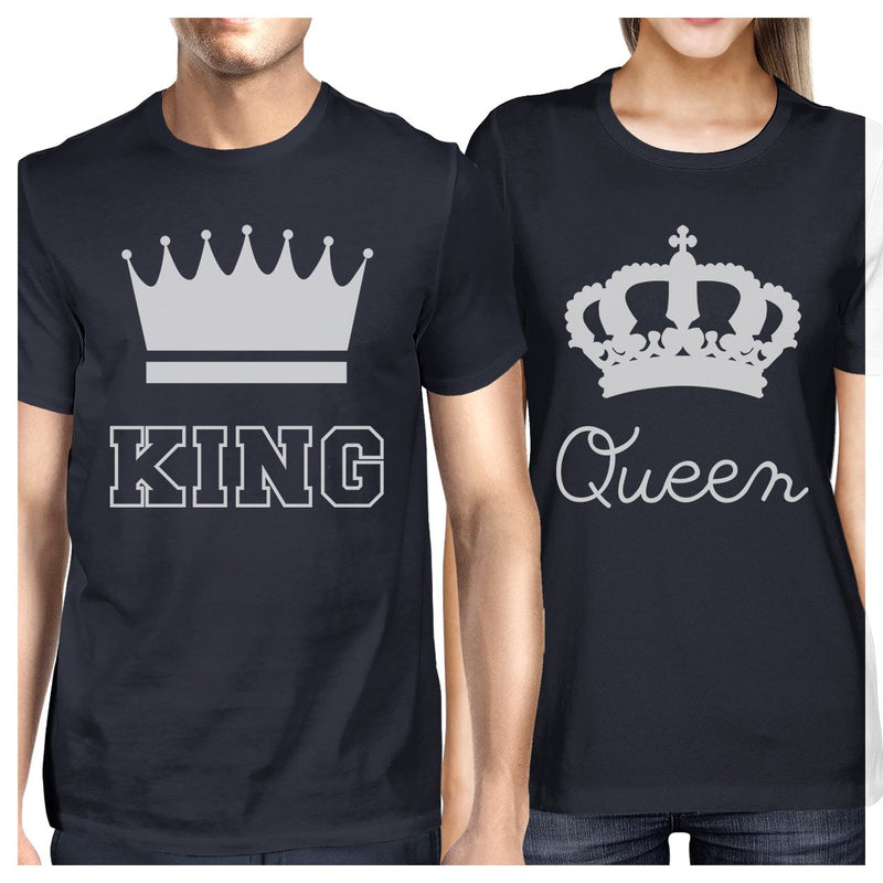 King And Queen Matching Couple Gift Shirts Navy Cute Honeymoon Top