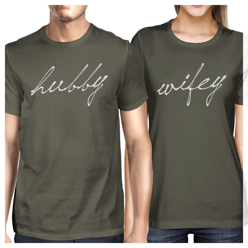 Hubby Wifey Matching Couple Gift Shirts Cool Grey Cute Wedding Gift