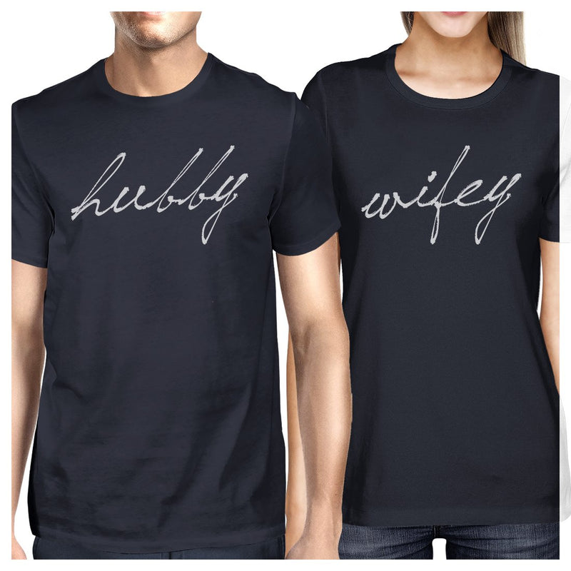 Hubby Wifey Matching Couple Gift Shirts Navy Engagement Photo Shoot