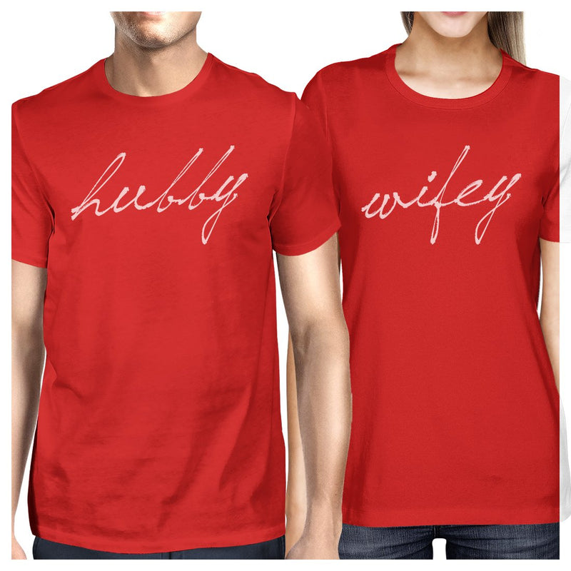 Hubby Wifey Matching Couple Gift Shirts Red Cute Honeymoon Tees