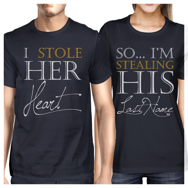 Stealing Last Name Matching Couple Gift Shirts Navy For Engagement