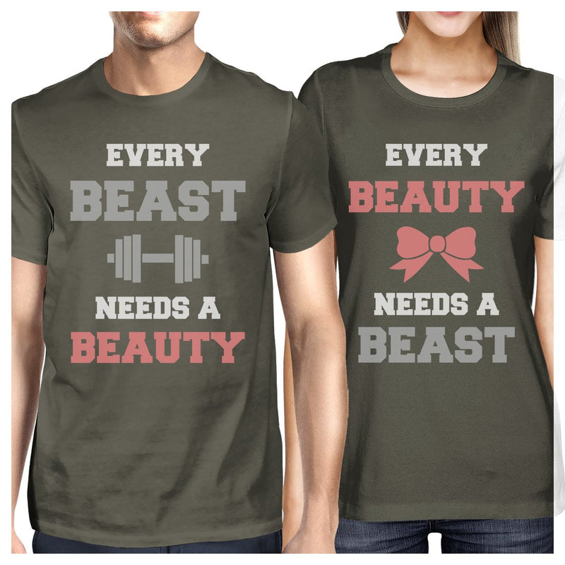 Every Beast Beauty Matching Couple Gift Shirts Cool Grey Round Neck