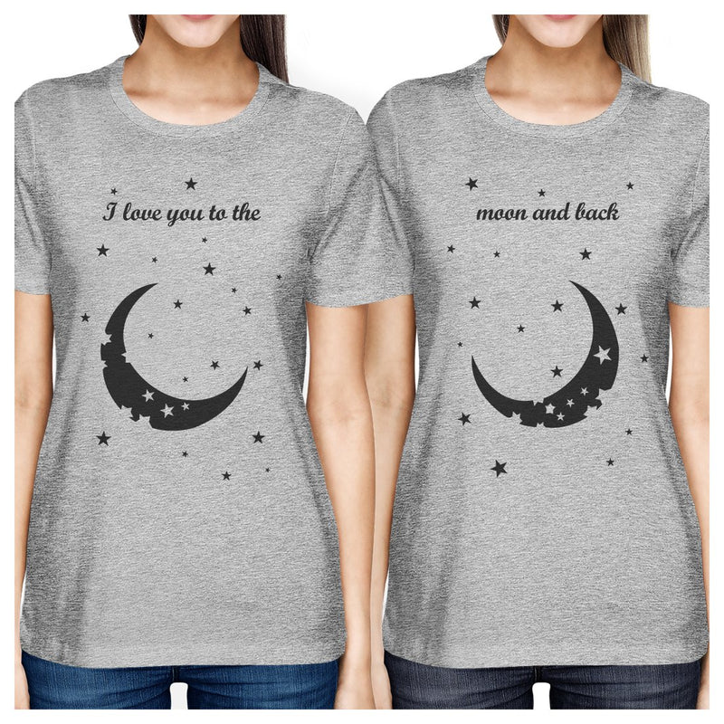 Moon And Back BFF Matching Shirts Womens Grey Graphic Cotton Tee
