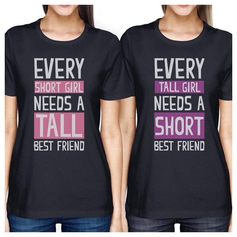 Tall Short Friend BFF Matching Shirts Womens Navy Gift For Friends