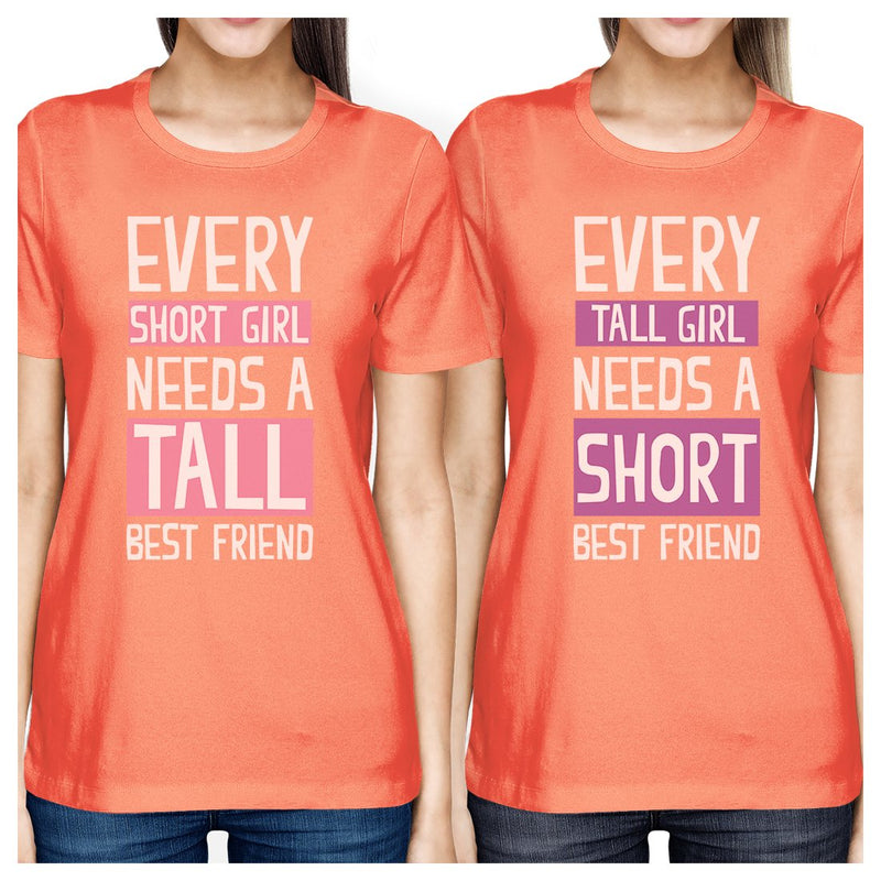 Tall Short Friend BFF Matching Shirts Womens Peach Gift For Girls