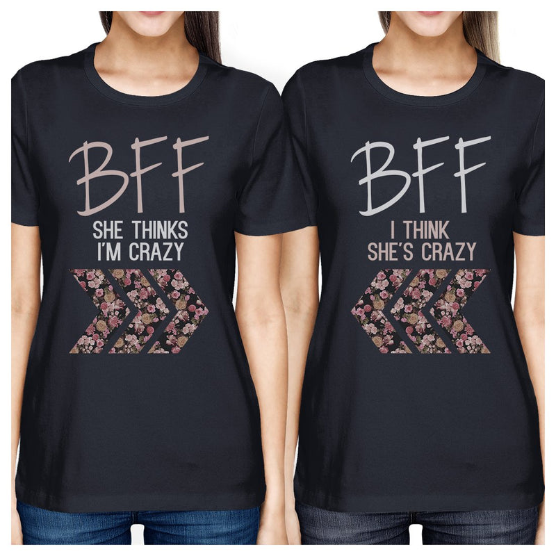 BFF Floral Crazy BFF Matching Shirts Womens Navy Graphic Cotton Tee