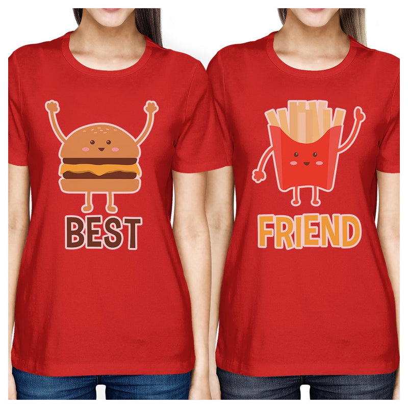 Hamburger And Fries BFF Matching Shirts Womens Red Ring Spun Cotton