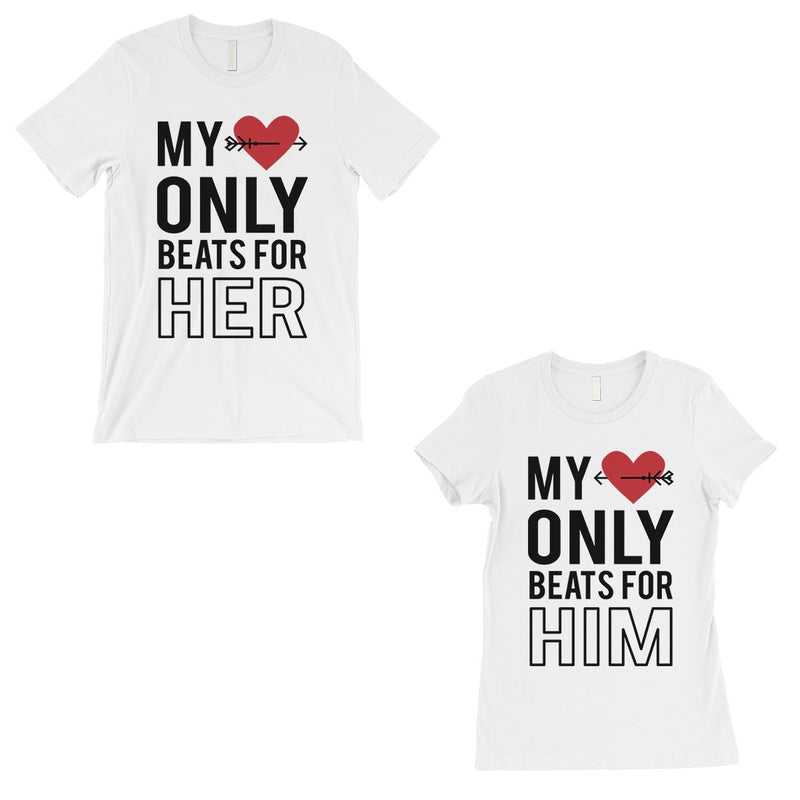 My Heart Beats For Her Him Matching Couple Gift Shirts White