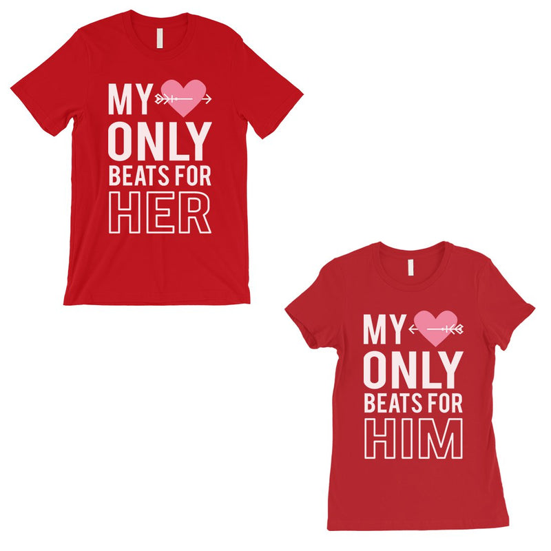 My Heart Beats For Her Him Matching Couple Gift Shirts Red T-Shirt