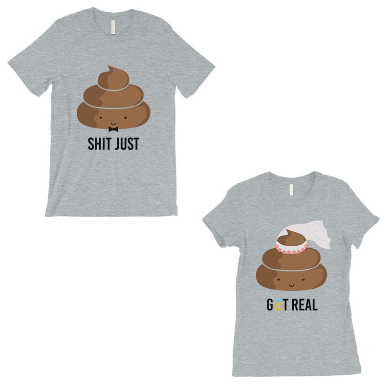 Poop Shit Got Real Matching Couple Gift Shirts Grey For Newlywed