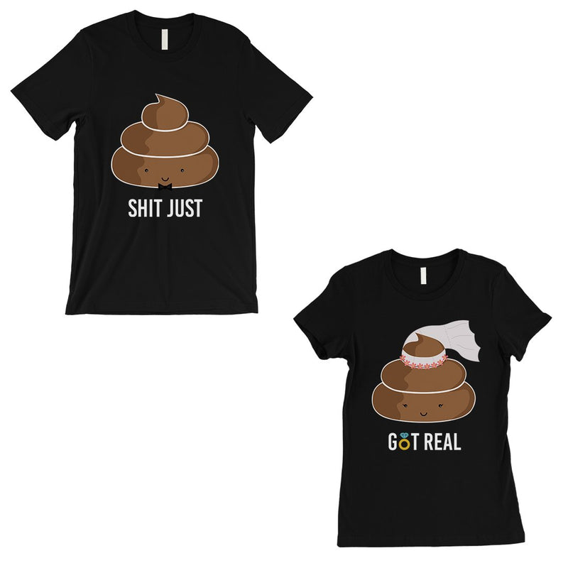 Poop Shit Got Real Matching Couple Gift Shirts Black For Newlywed
