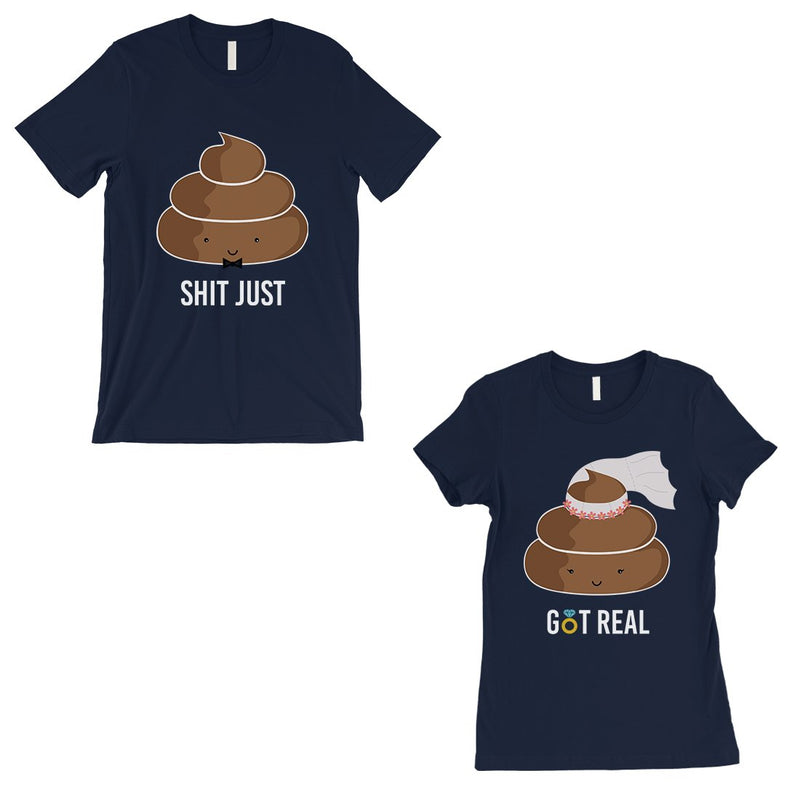 Poop Shit Got Real Matching Couple Gift Shirts Navy For Anniversary