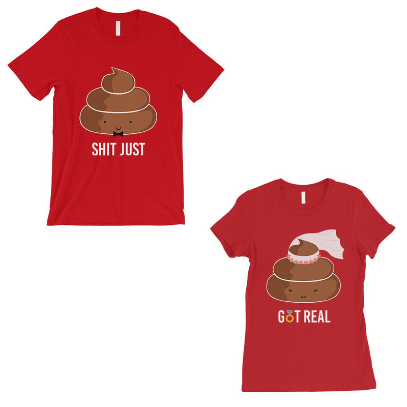 Poop Shit Got Real Matching Couple Gift Shirts Red For Anniversary