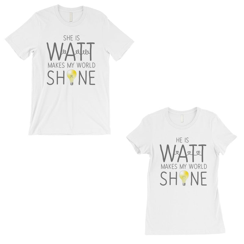 Watt World Shine Light Matching Couple T-Shirts Gift White