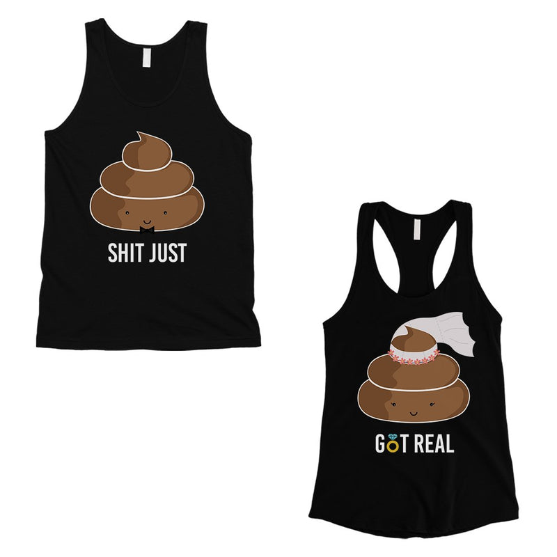 Poop Shit Got Real Matching Couple Tank Tops Funny Newlywed Gift