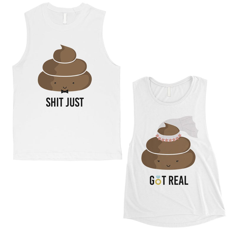 Poop Shit Got Real Matching Muscle Tank Tops Funny Newlywed Gift