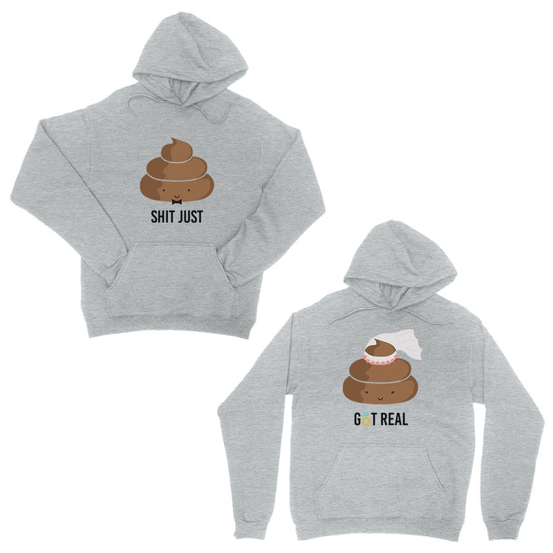 Poop Shit Got Real Grey Matching Couple Hoodies Cute Wedding Gift