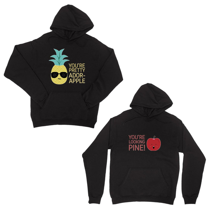 Pineapple Apple Black Matching Couple Hoodies Cute Newlywed Gift