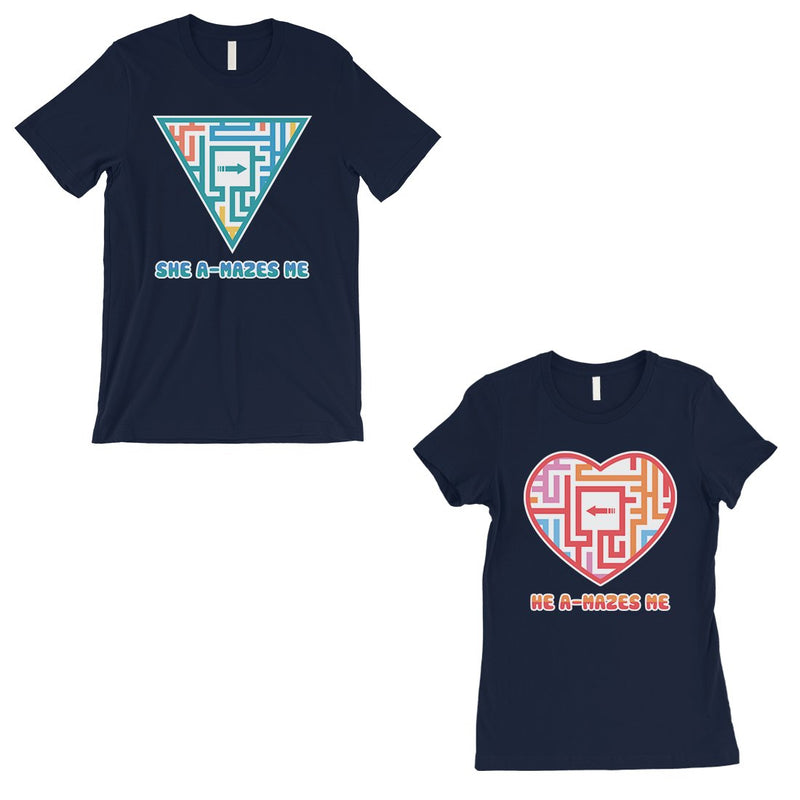 A-Mazes Me Navy Couples Matching T-Shirts Cute Valentine's Day Gift