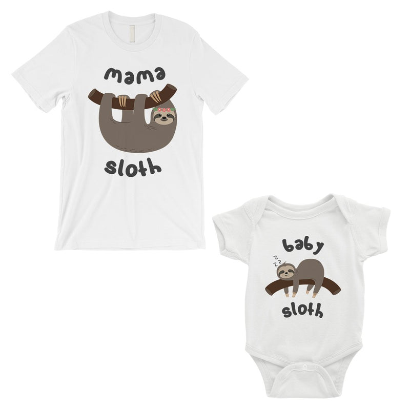 Mama Baby Sloth Mom Baby Matching Shirts White First Mother's Day