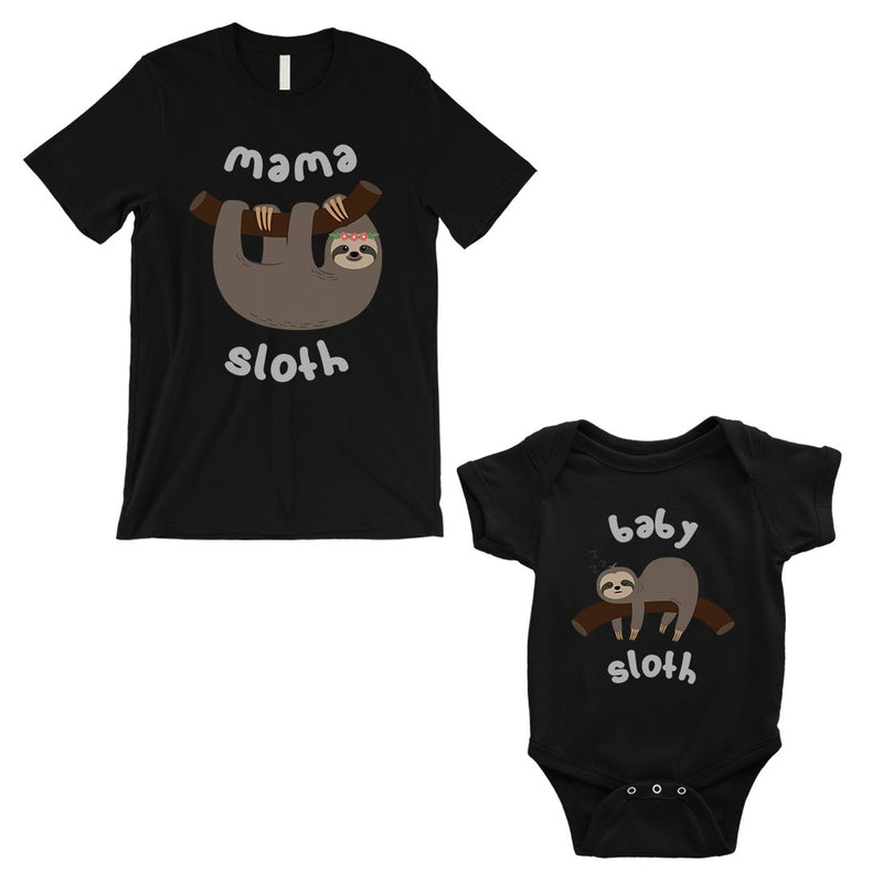 Mama Baby Sloth Mom and Baby Matching Shirts Black For Mother's Day