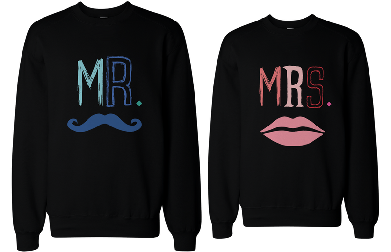 His and Her Mr Mustache and Mrs Lips Matching Sweatshirts for Couples