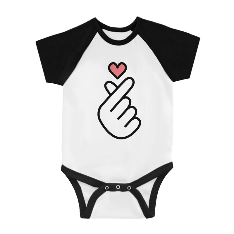 365 Printing Finger Heart Baby Baseball Bodysuit Funny Graphic Raglan Jumpsuit