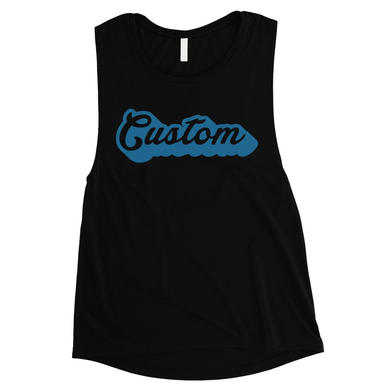 Blue Pop Up Text Cute Adorable Cool Womens Personalized Muscle Tops