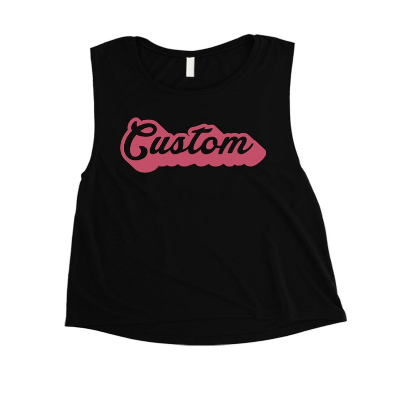 Pink Pop Up Text Retro Cool Sporty Womens Personalized Crop Tops