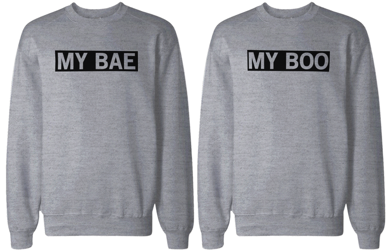 My Bae and My Boo Matching Grey Couple Sweatshirts Great Gift for Couples