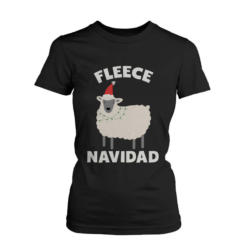 Women's Funny Holiday Graphic Tees - Fleece Navidad Black Cotton T-shirt
