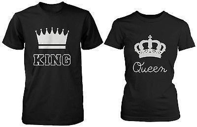 Cute Matching Couple T-Shirts in Black - King and Queen - 100% Cotton