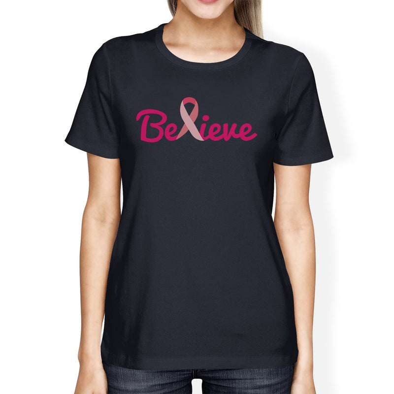 Believe Breast Cancer Awareness Womens Navy Shirt