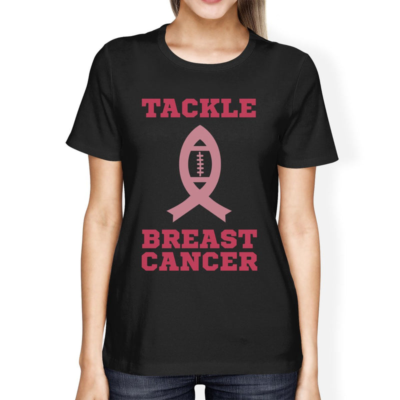 Tackle Breast Cancer Football Womens Black Shirt