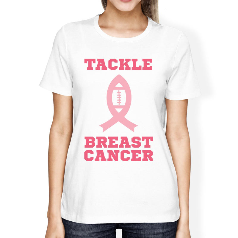 Tackle Breast Cancer Football Womens White Shirt