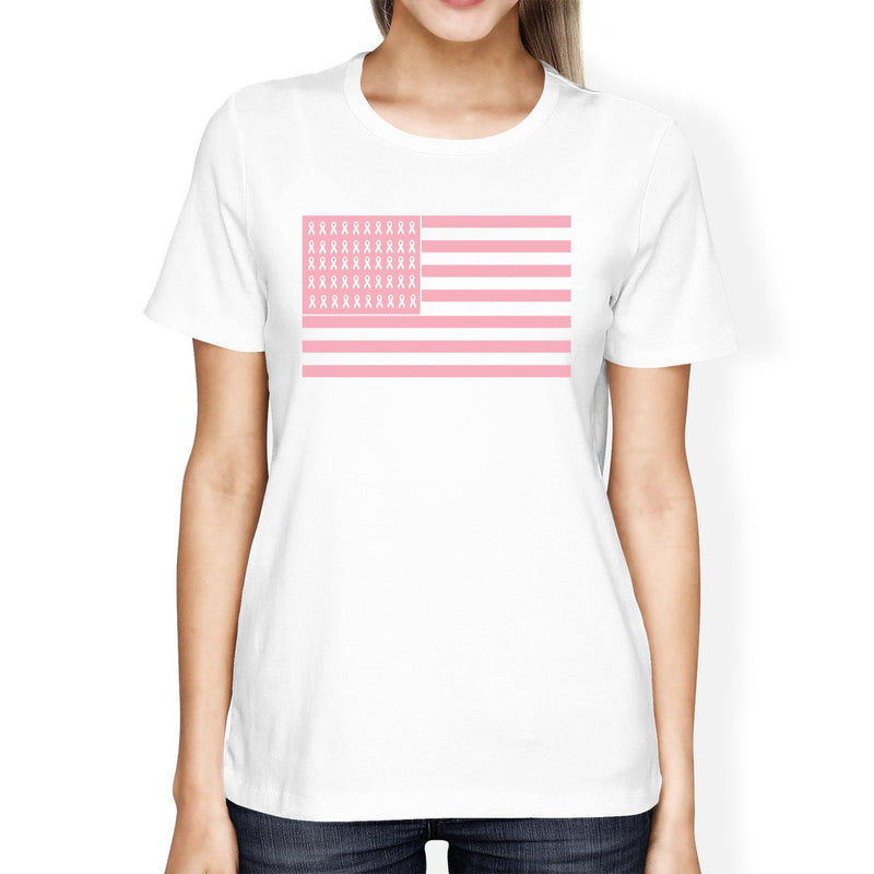 Breast Cancer Awareness Pink Flag Womens White Shirt