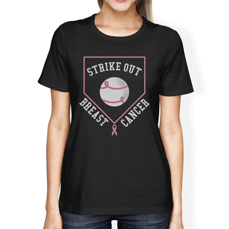 Strike Out Breast Cancer Baseball Womens Black Shirt