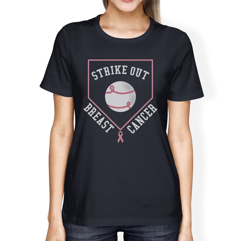 Strike Out Breast Cancer Baseball Womens Navy Shirt