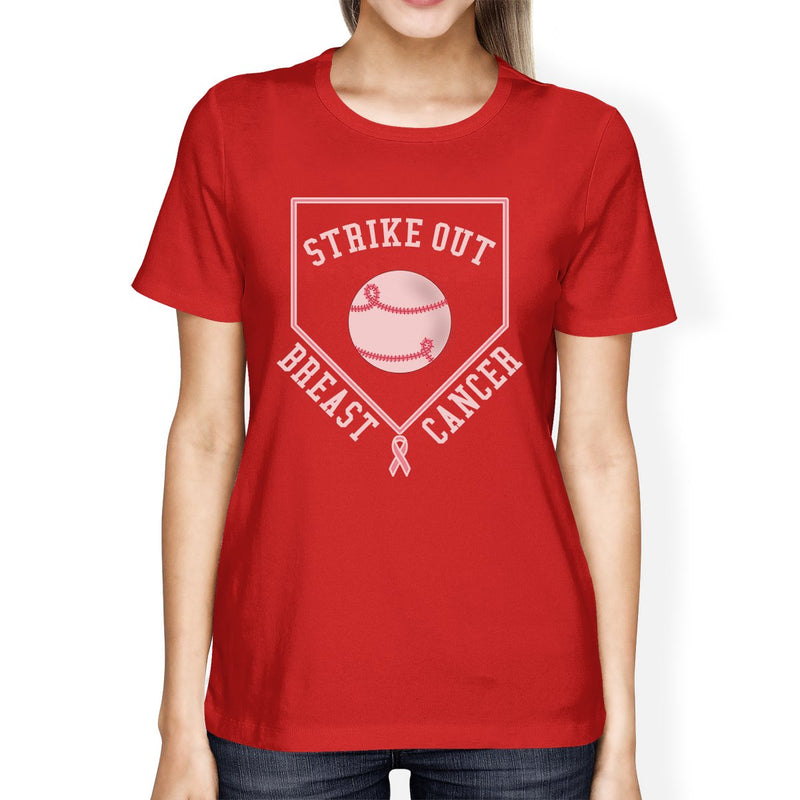 Strike Out Breast Cancer Baseball Womens Red Shirt