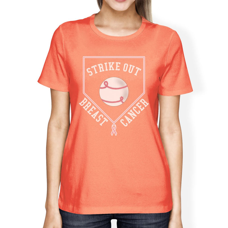 Strike Out Breast Cancer Baseball Womens Peach Shirt