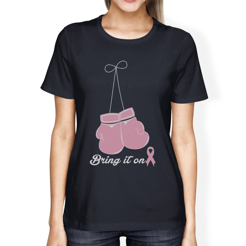 Bring It On Breast Cancer Awareness Boxing Womens Navy Shirt