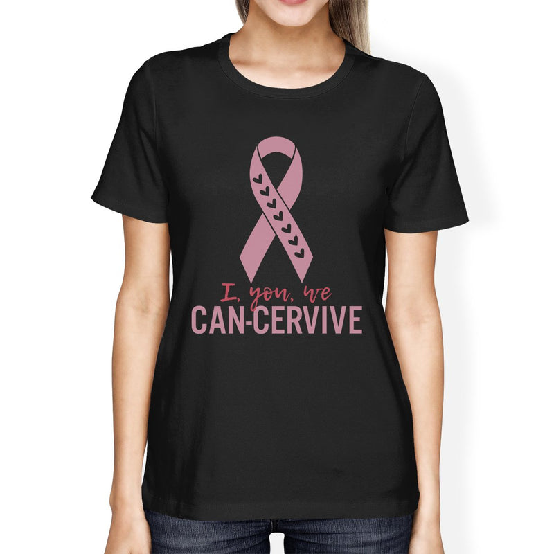 I You We Can-Cervive Breast Cancer Womens Black Shirt