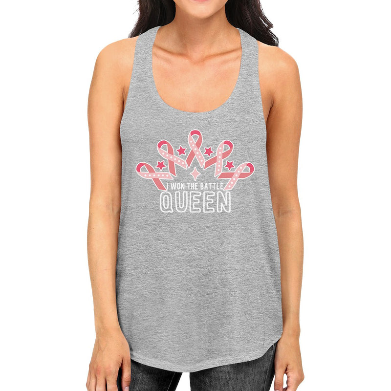 Won The Battle Queen Breast Cancer Awareness Womens Grey Tank Top